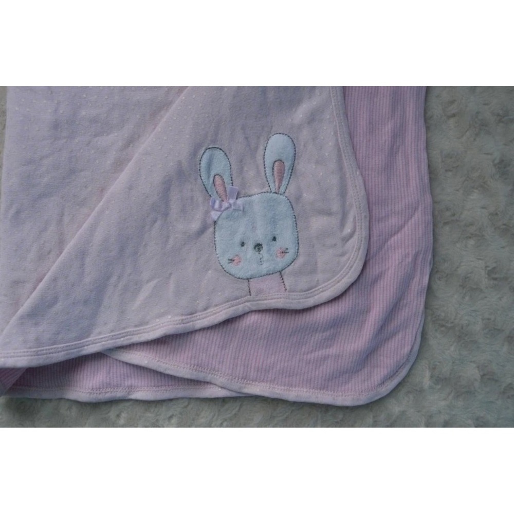 Bunny Rabbit Baby Blanket Pink White Stripe Polka Dot Security Lovey